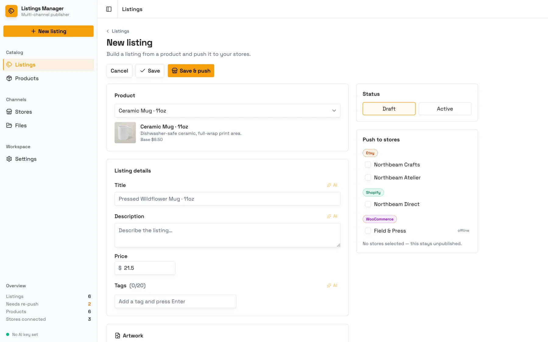 Multichannel listing editor