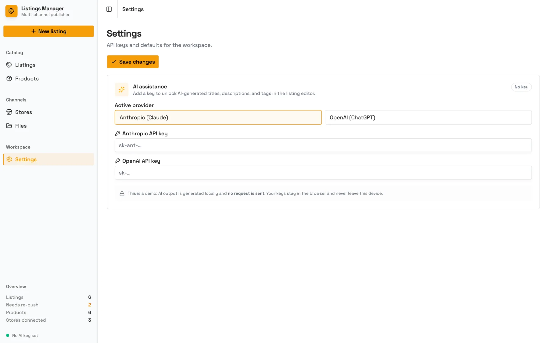 Listings settings