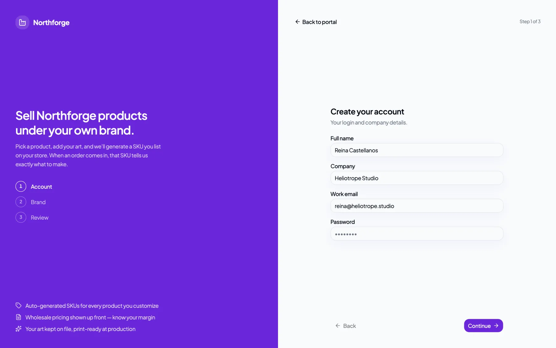 Print-on-demand merchant sign-up flow