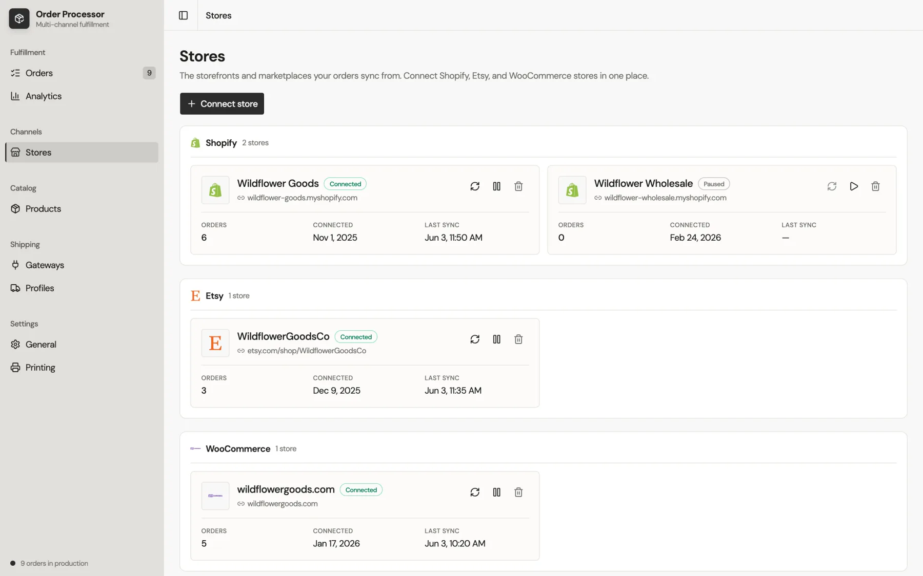 Connected stores integrations view